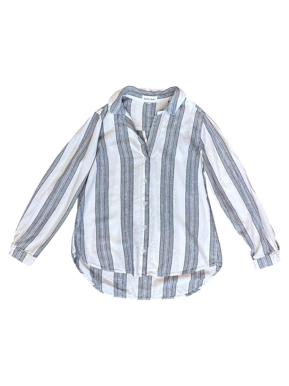 Bella Dahl Linen Blend Striped Buttondown Shirt White/Blue Women’s Small